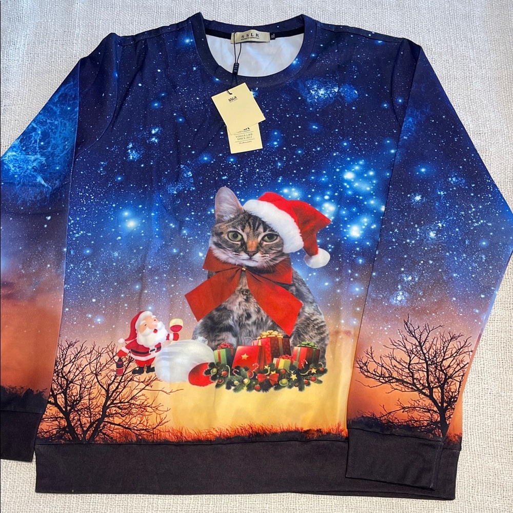 Cat Santa Galaxy Sweatshirt - Printed in both sides XL 🐱🎅🎄🎁
